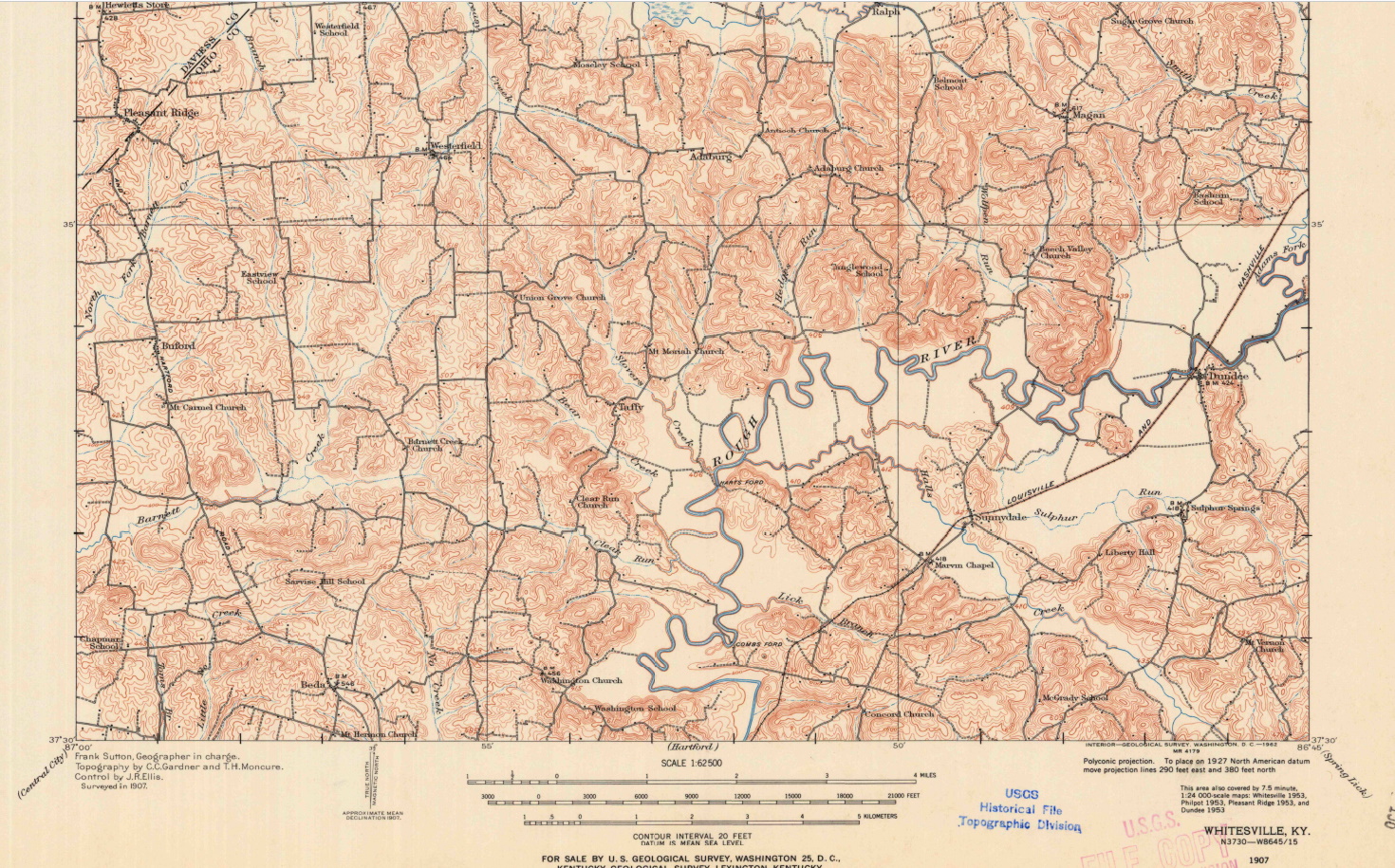 Ohio County, Kentucky History 1907 Map of North West Ohio County