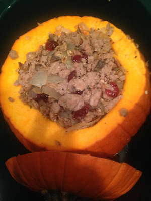 pumpkin stuffed with ground meat and vegetables