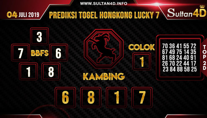 PREDIKSI TOGEL HONGKONG LUCKY 7 SULTAN4D 04 JULI 2019