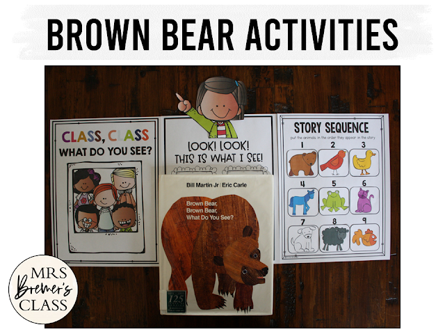 Brown Bear book study activities unit with Common Core aligned literacy companion activities, a craftivity, and a class book for Kindergarten and First Grade