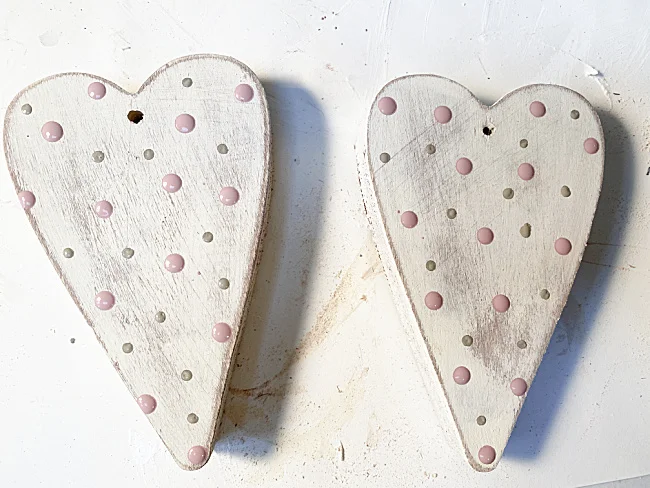 grey and pink polka dotted hearts