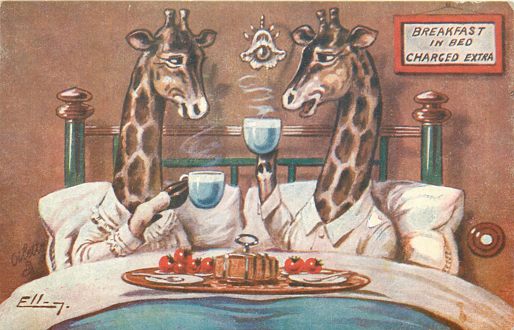 Breakfast in Bed Charged Extra Cute Animal Vintage Postcards From the