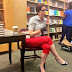 Gail Carriger at Bookfest in Red Pedal Pushers with Black and White 