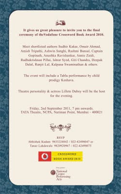 Literary Sojourn: Event Invite for Crossword Book Awards 2010