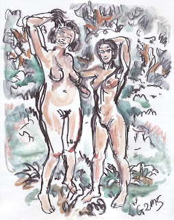 women, nature, nudity, female body, art, drawing, aquarell, painting, austria, lobau, dechantlacke