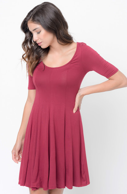 Buy Now Burgundy Paneled Flared Dress Online $34 -@caralase.com