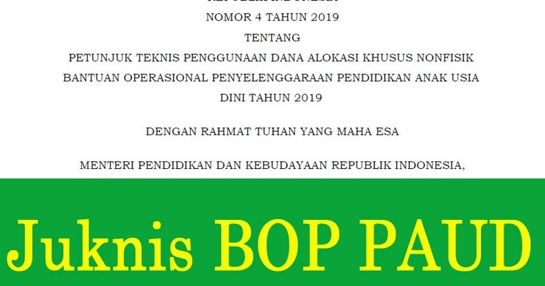 Juknis BOP PAUD Tahun 2019 (Permendikbud Nomor 4 Tahun