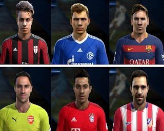 Faces: Jesus Gamez, Max Meyer, Mastour, Messi, Ospina, Thiago, Pes 2013