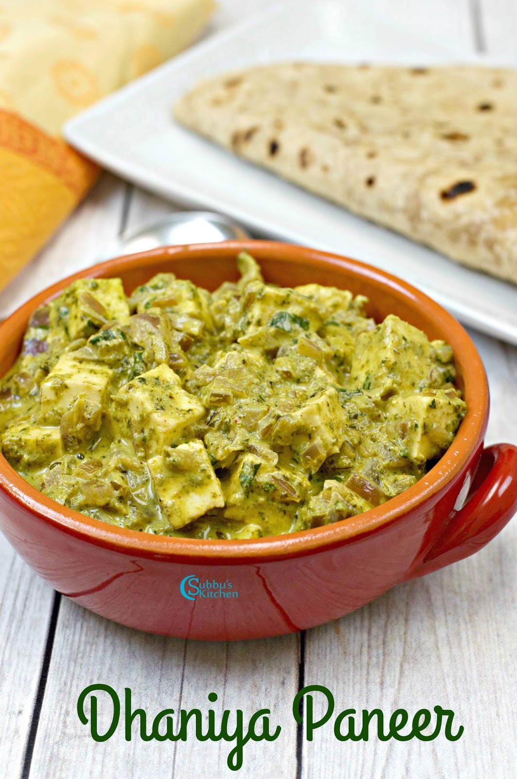 Dhaniya Paneer Recipe Paneer in Coriander Gravy Subbus Kitchen