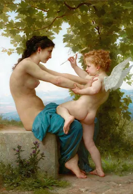 A Young Girl Defending Herself Against Eros painting William Adolphe Bouguereau