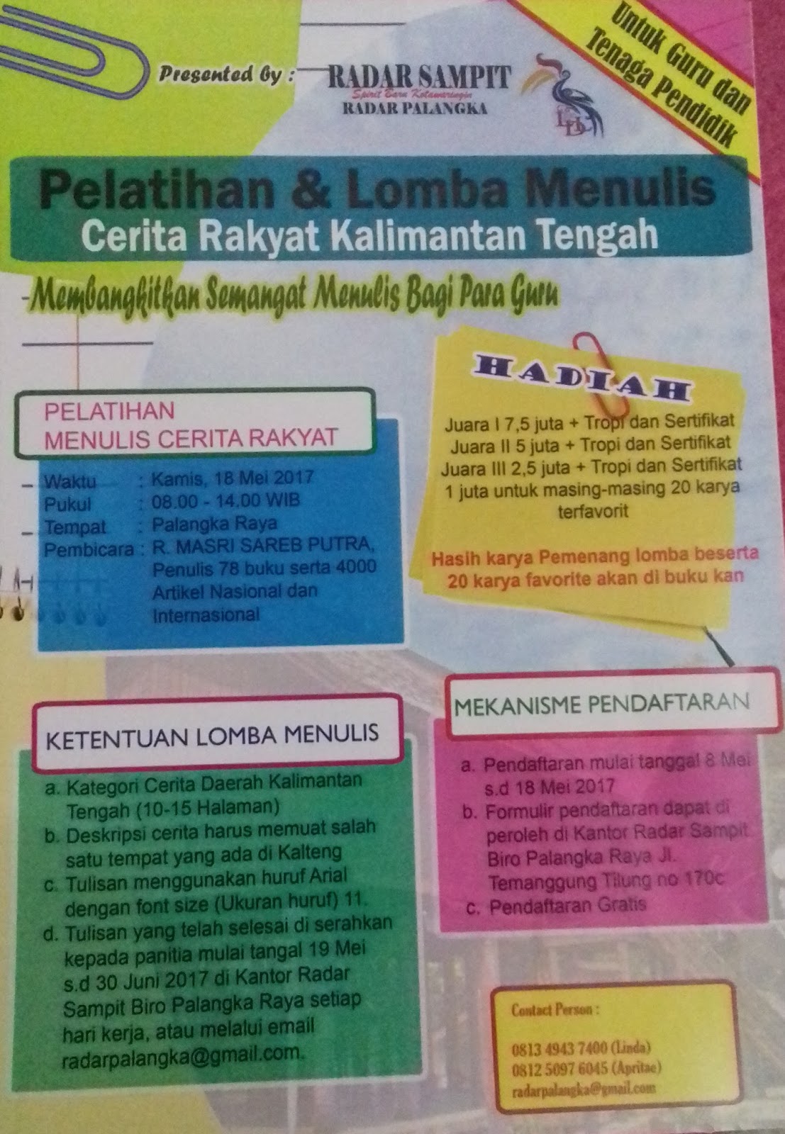 Pelatihan & Lomba Menulis (Cerita Rakyat Kalimantan Tengah)