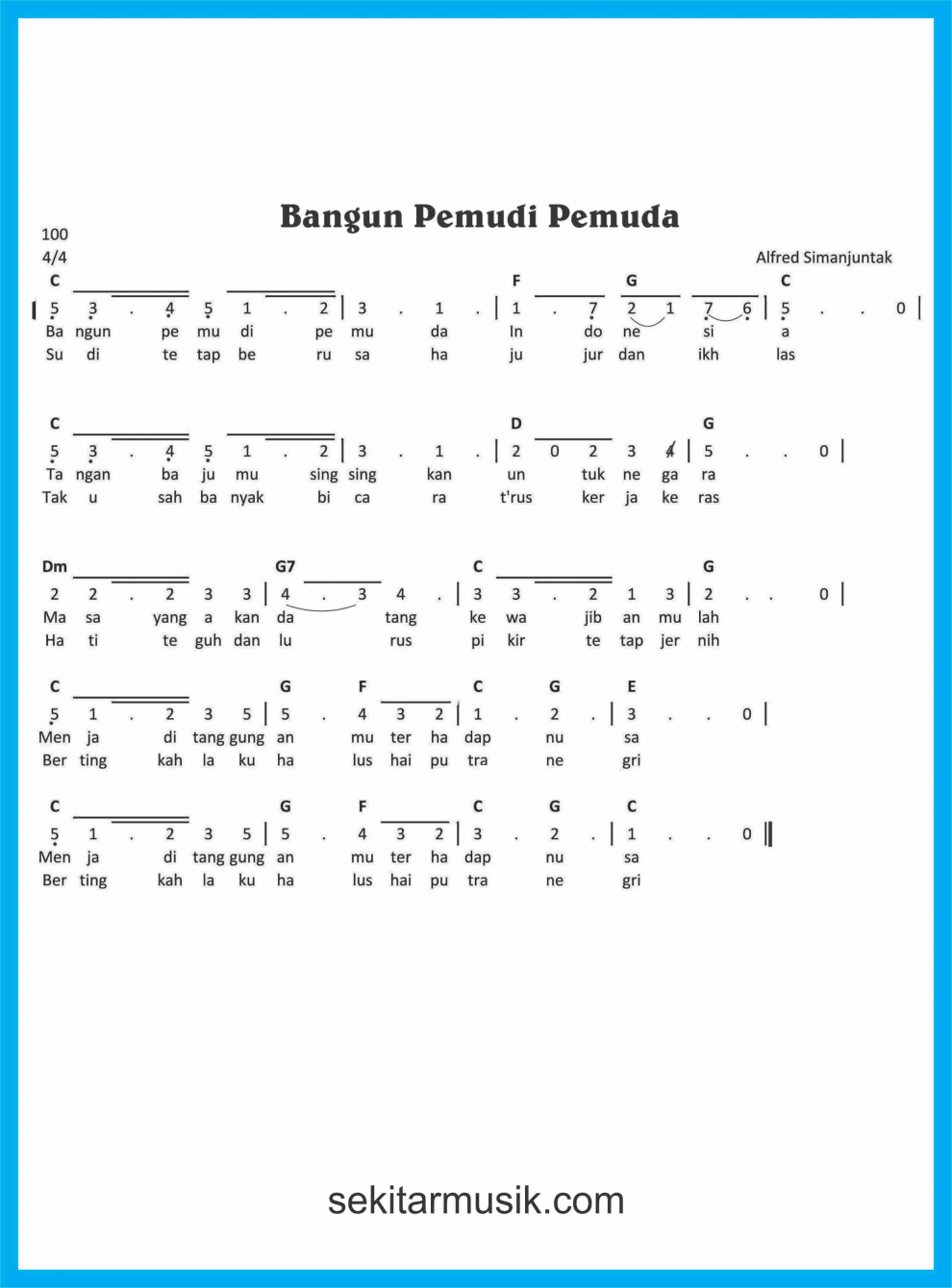 Not Angka Lagu Bangun Pemudi Pemuda Sekitar Musik