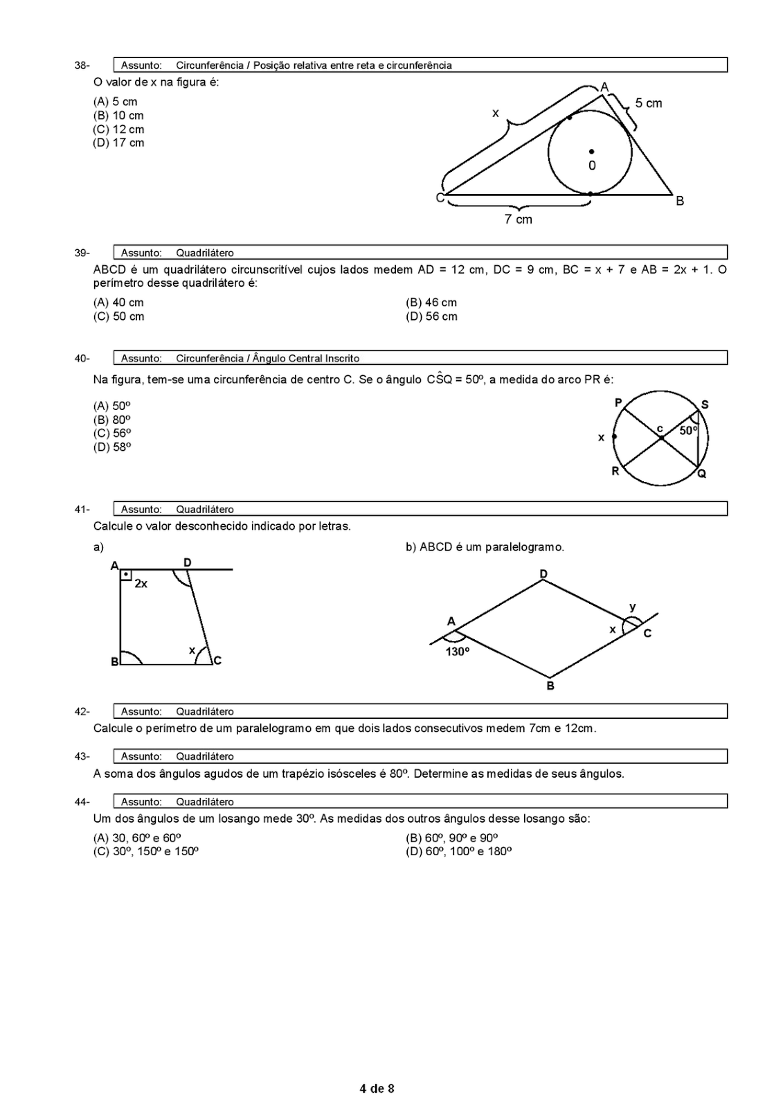 PORTAL ESCOLA: MATEMÁTICA 8° ANO 190 ATIVIDADES COM GABARITO EXERCÍCIOS