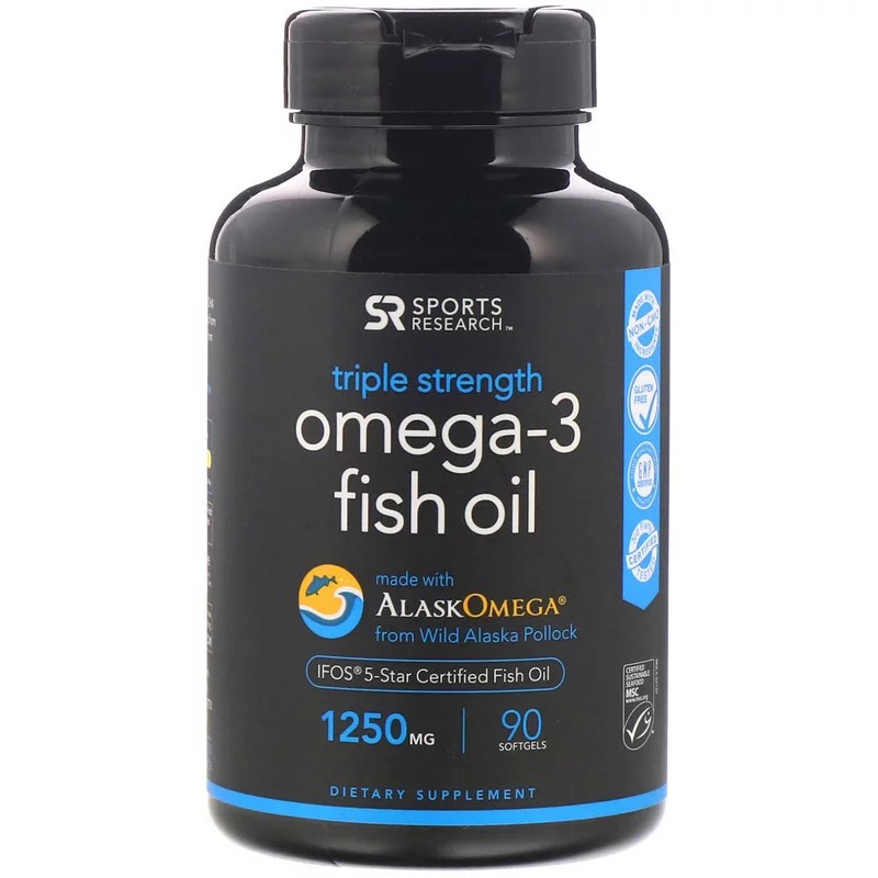 Sports Research, Omega-3 Fish Oil, Triple Stength, 1250 mg, 90 Softgels