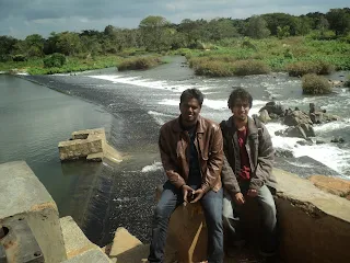 Motorcycles parked near the Mahadevpura bridge.