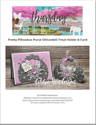 This week's 3D Thursday Project and Free PDF Tutorial comes from Debbie Henderson with her Pretty Pillow Box Ghirardelli Treat Holder.  Learn More!