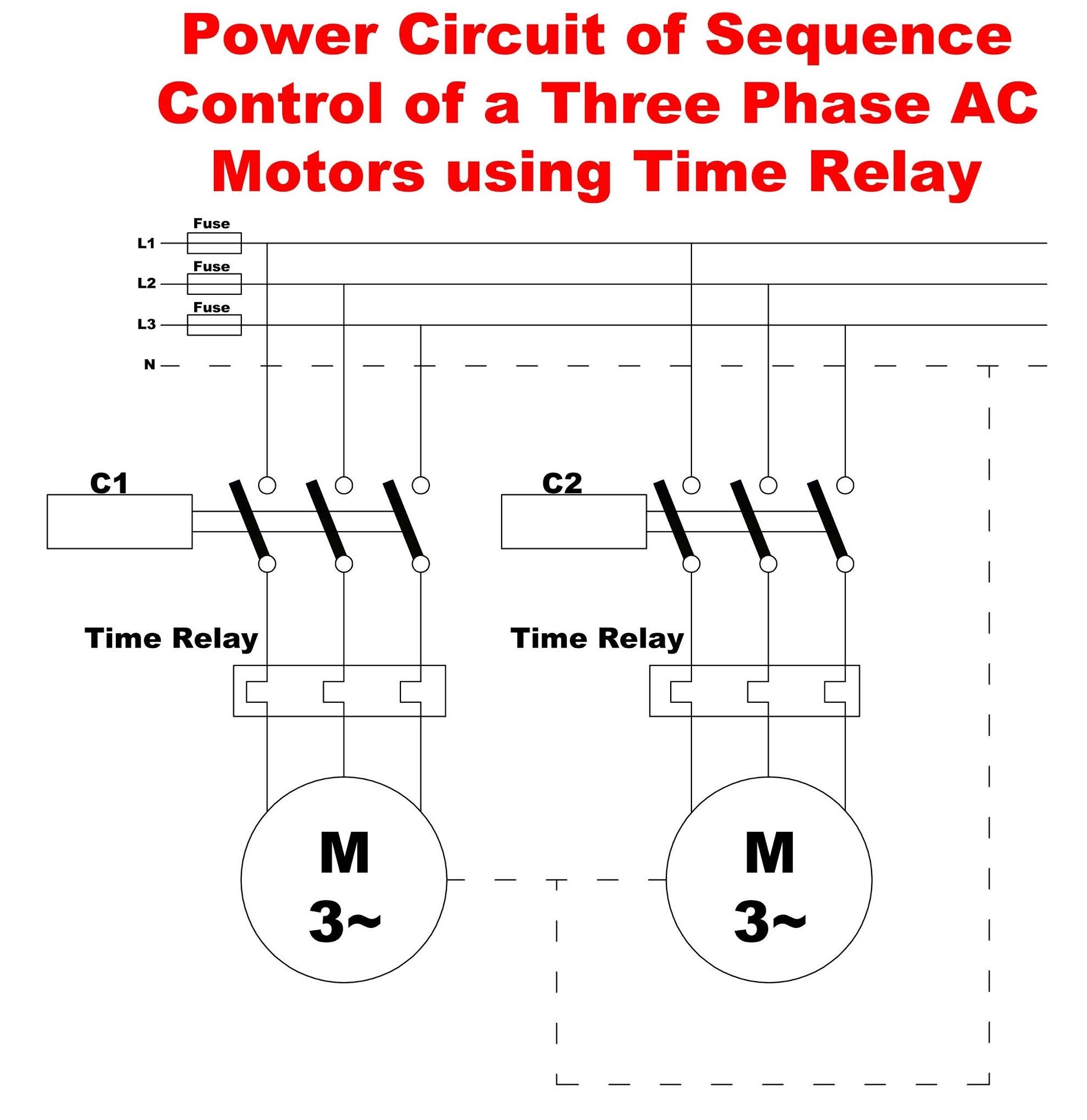 Sequence Control of a Three Phase AC Motors using Time Relay