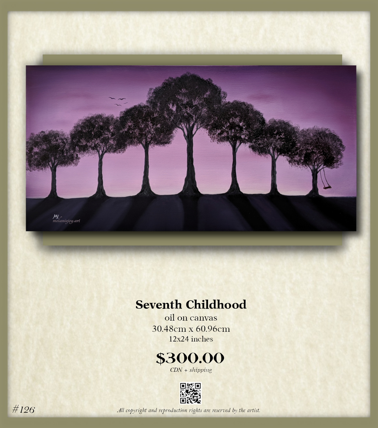 Seventh Childhood oil on canvas for sale 30.48cm x 60.96cm 12x24 inches$300.00CDN + shipping melaniejoy.art