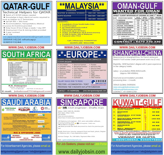 JOBS IN SINGAPORE, EUROPE, SHANGHAICHINA, MALAYSIA & GULF