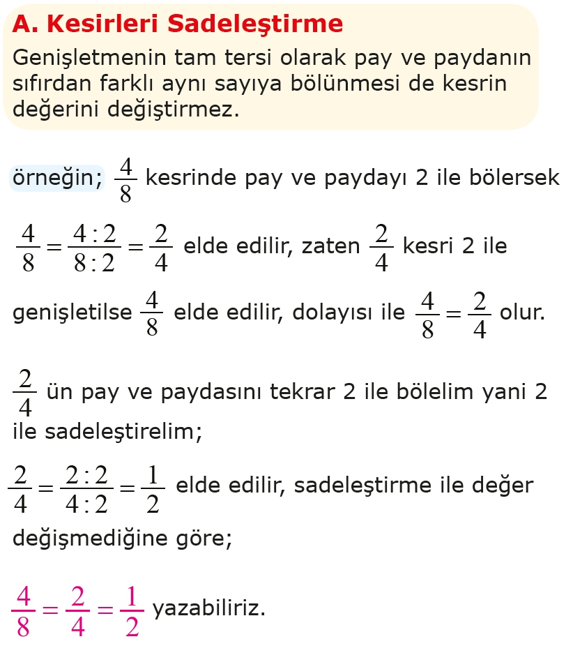 047 kesirleri sadelestirme ve alistirmalar ozeldersci
