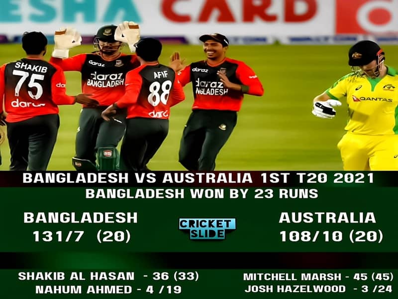 BANGLADESH VS AUSTRALIA 1ST T20 2021 AUSTRALIA BOWL OUT 108 RUNS