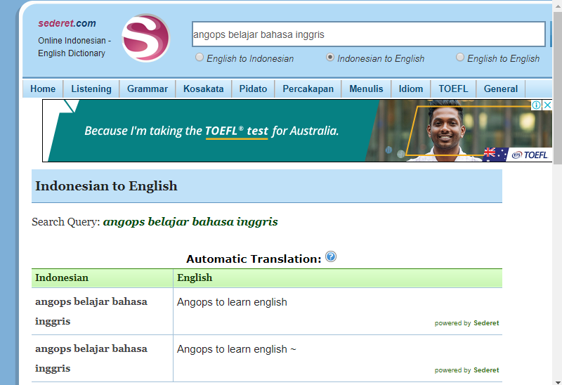 Google translate english to indonesia dan sebaliknya