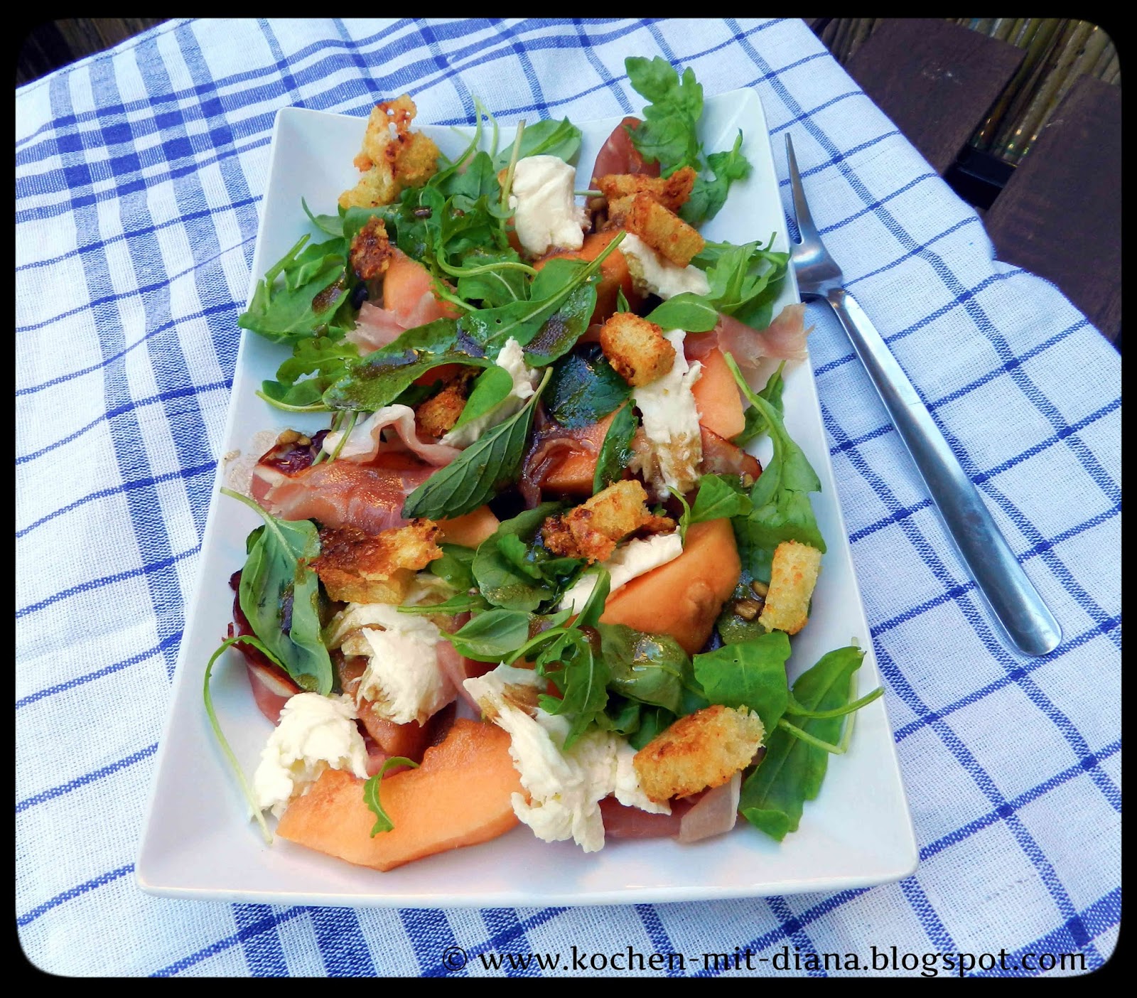 Mediterranean melon salad with parmesan croutons Cooking with Diana