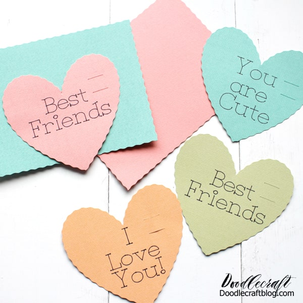Use the Cricut Maker and Wavy Cut Blade to make conversation hearts inspired Valentine's day cards