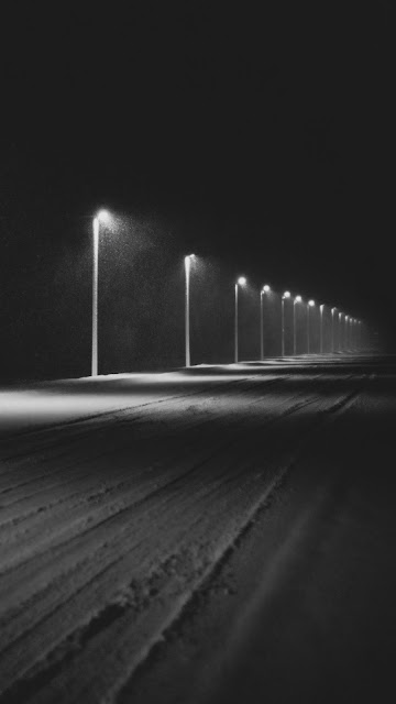 Road, Lights, Night, Snow, Dark Road, Lights, Night, Snow, Dark
