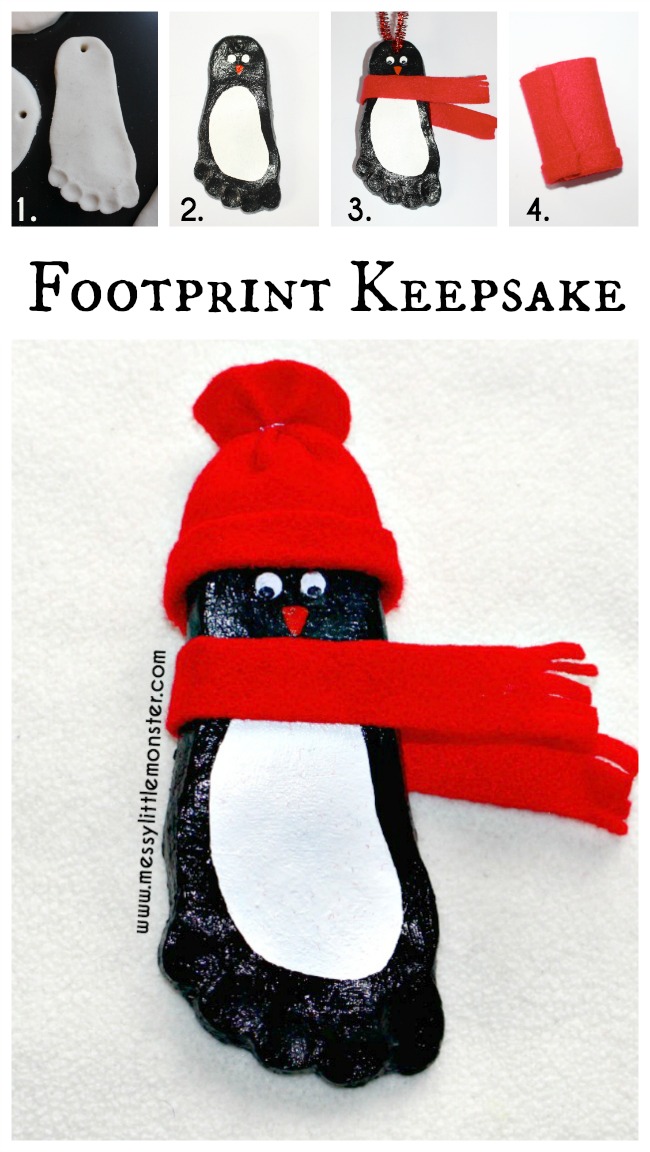 Salt dough footprint penguin. A perfect winter craft for babies, toddlers and preschoolers. These keepsakes would make great Christmas gifts.