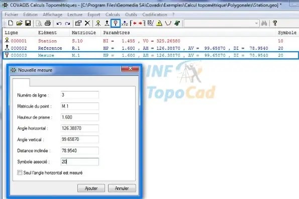édition geobase, geobase covadis, éléments géobase, calculer les points, calcul topométriques, points topographique, rattachement, altimétrique, station, covadis geobase.