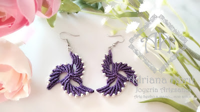 Pendientes en macramé, aros, aretes, Earrings, hoops, earrings in macramé by #AdrianaAbril