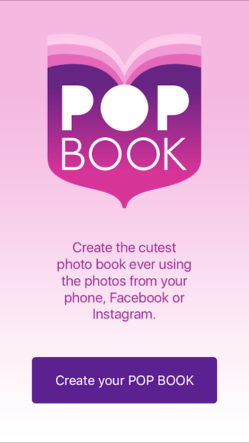 Screenshot from the Apple POP BOOK app showing the POP BOOK logo and the option "Create your POP BOOK"