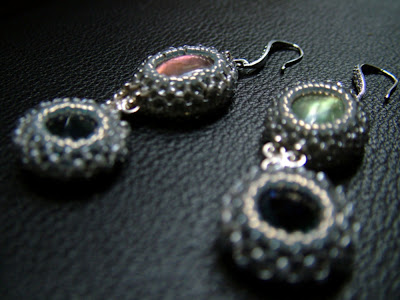 Beaded Bezel Gemstone Cab Earrings