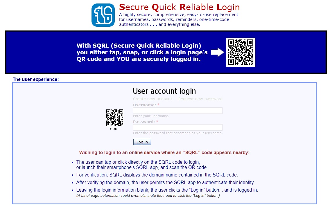 Secure Quick Reliable Login (SQRL) que ser alternativa a usernames e passwords Aberto até de