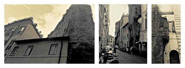 Tre foto color seppia delle Terme di Agrippa