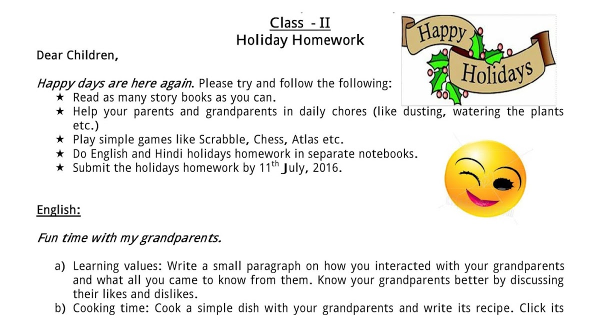 dps holiday homework for class 2