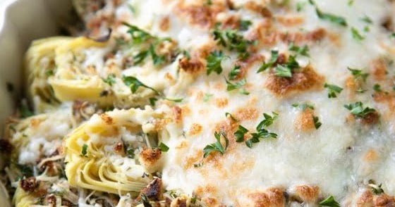 Canned Artichoke Hearts with Parmesan Bread Crumb Topping - directc