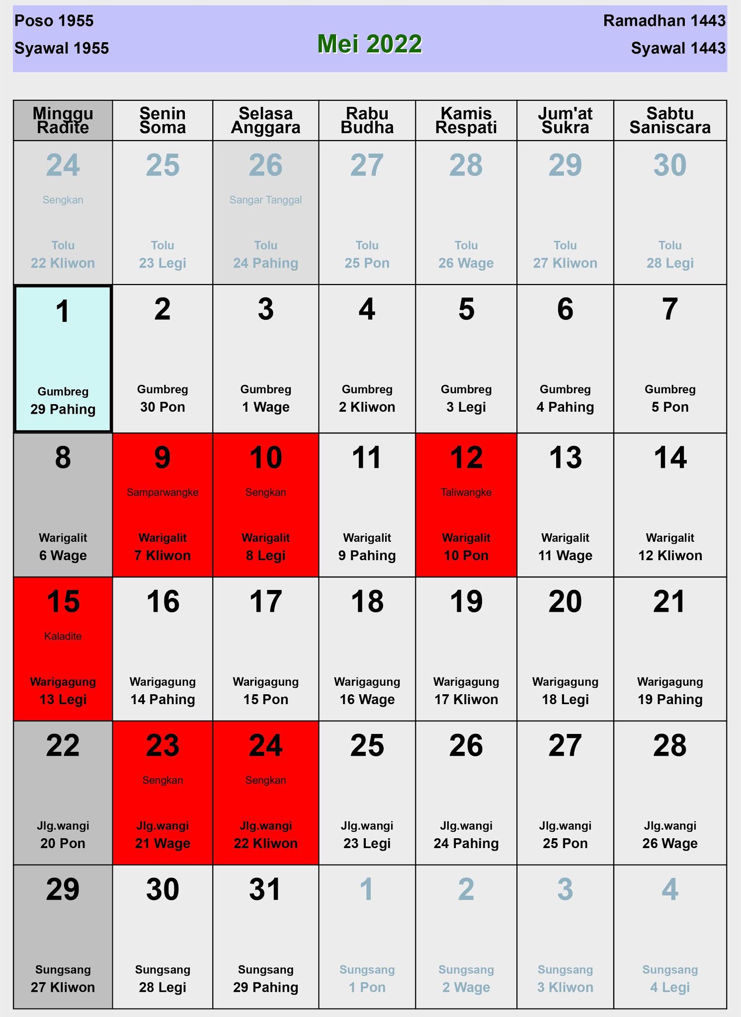Kalender jawa mei 2021