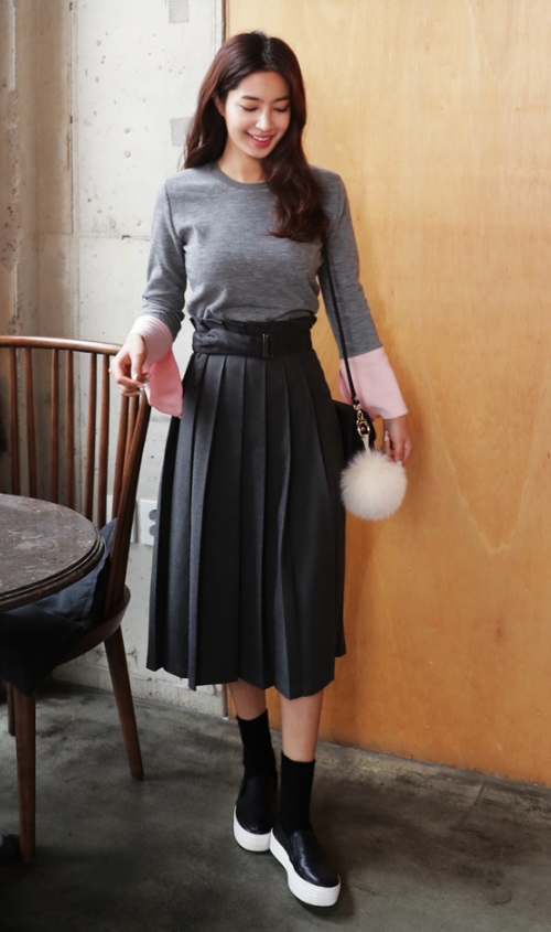 [Dahong] Elastic Waistband Pleated Skirt | KSTYLICK - Latest Korean ...