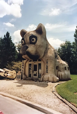 A replica of the Bulldog Cafe from "The Rocketeer" sits next to a road.
