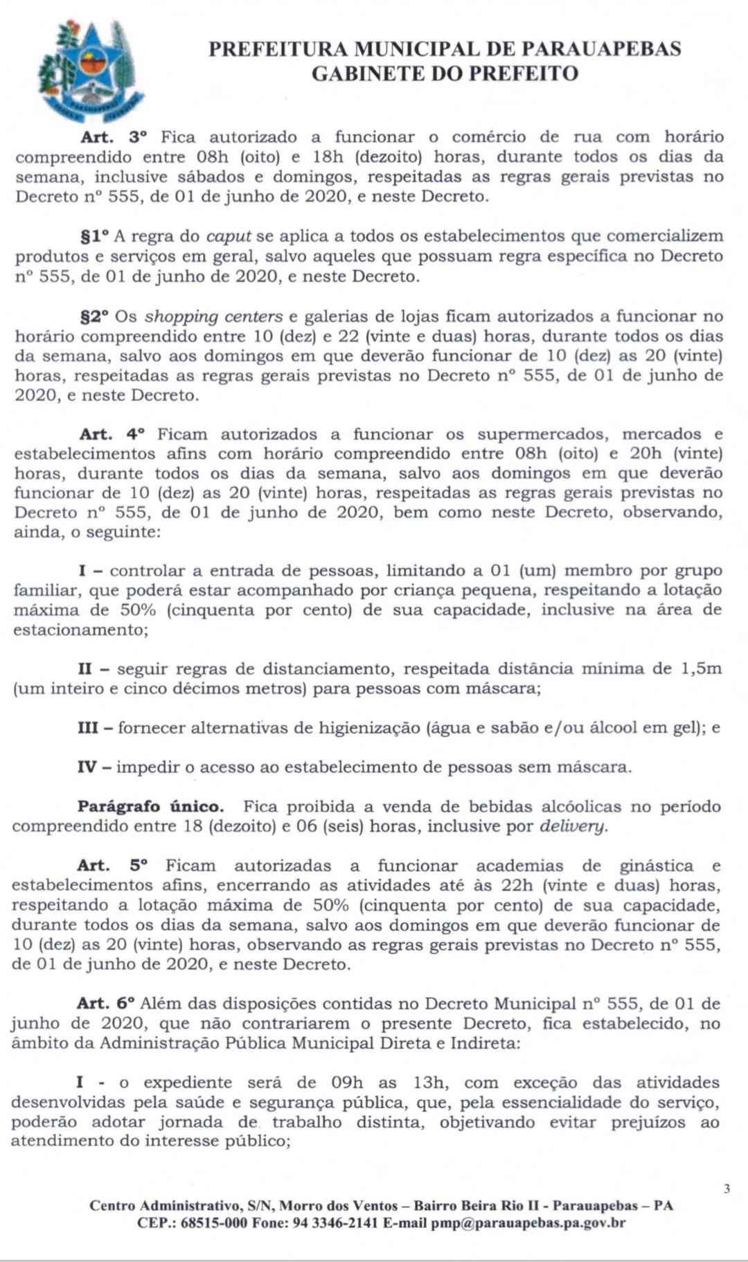 Prefeitura de Parauapebas publica novo decreto com medidas de prevenção a Covid-19
