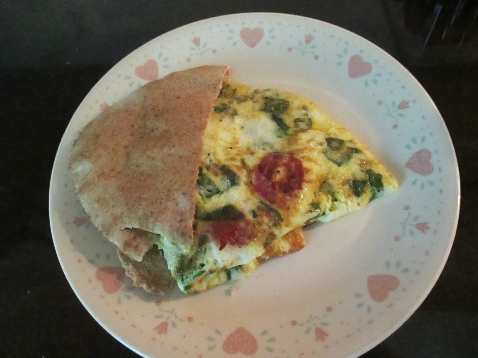 Finding What I Love RecipeSpinach, Tomatoes, Eggs, and Feta Cheese Pita