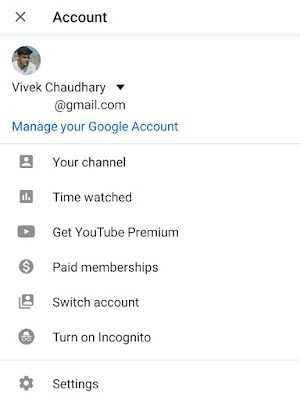 YouTube account settings
