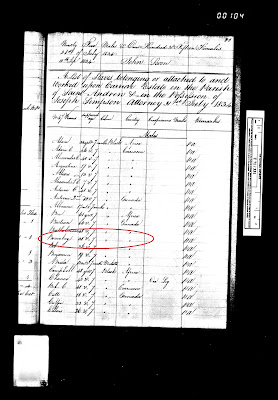 3. Page from the Slave Register for 1834 listing enslaved males on the Carriere Estate, St. Andrew, with the name Braveboy highlighted