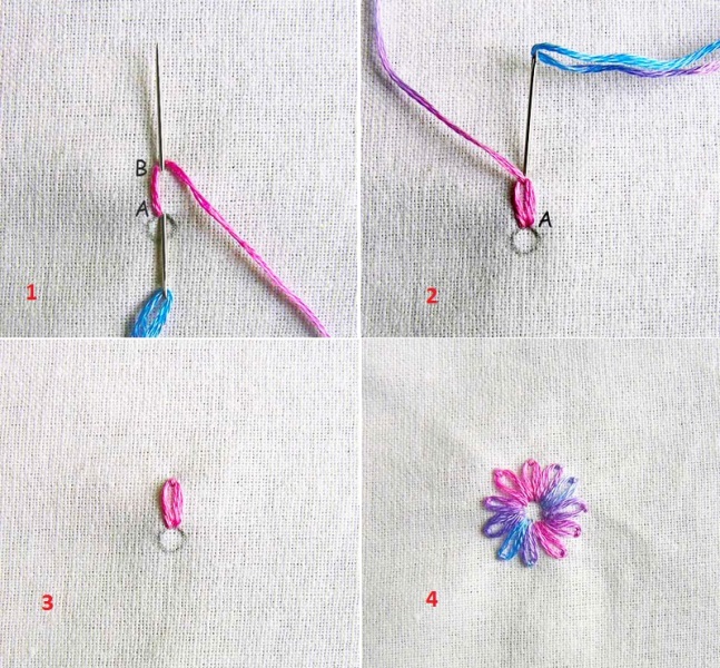 Thêu bông hoa đơn giản bằng mũi lazy daisy