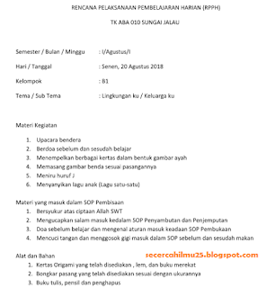 Contoh Rpph Paud Tema Dan Sub Tema Lingkunganku Secercah Ilmu