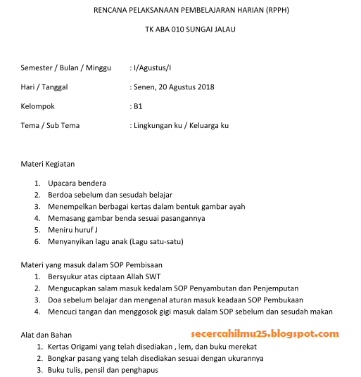 Rpp Paud New Contoh Rkh Paud Contoh Rpph Paud Kurikulum