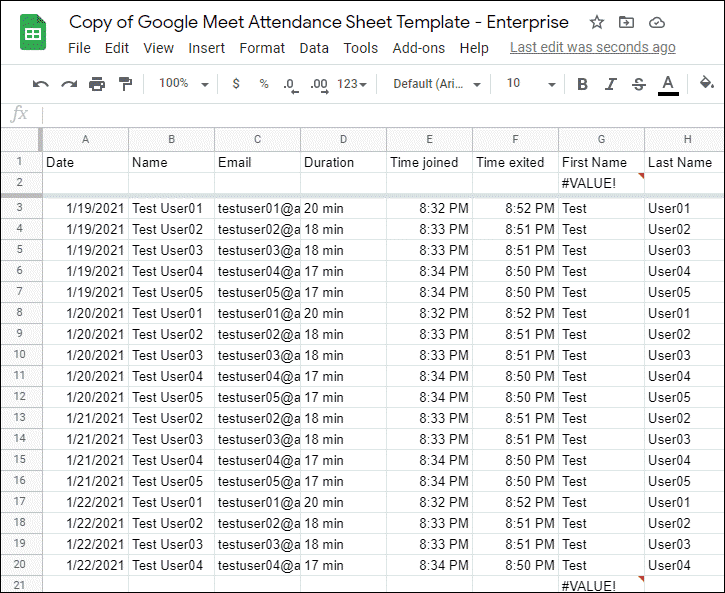 Google meet attendance tracker