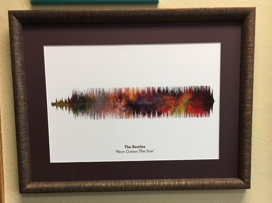 Hangin Custom Picture Framing A Sound Wave Of The Here Comes Sun By Beatles